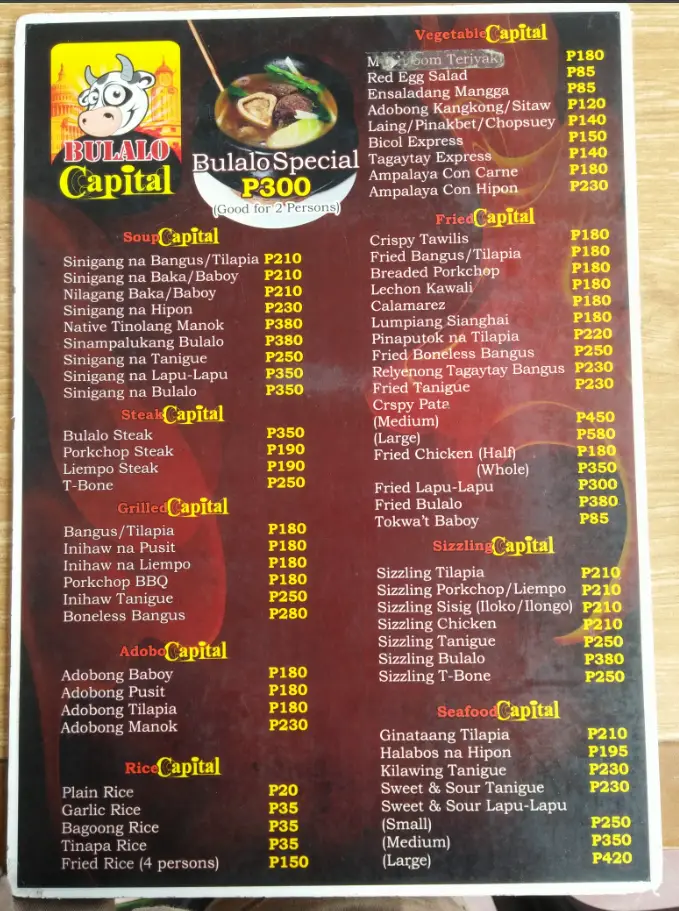 Bulalo Capital Philippines Menu
