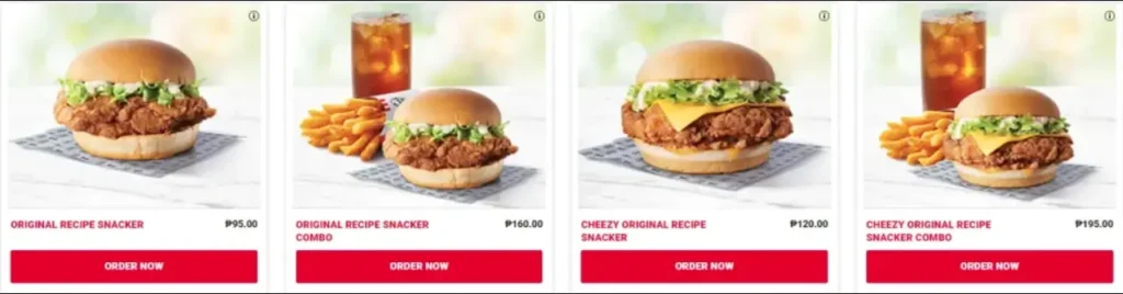 KFC Sandwiches Menu