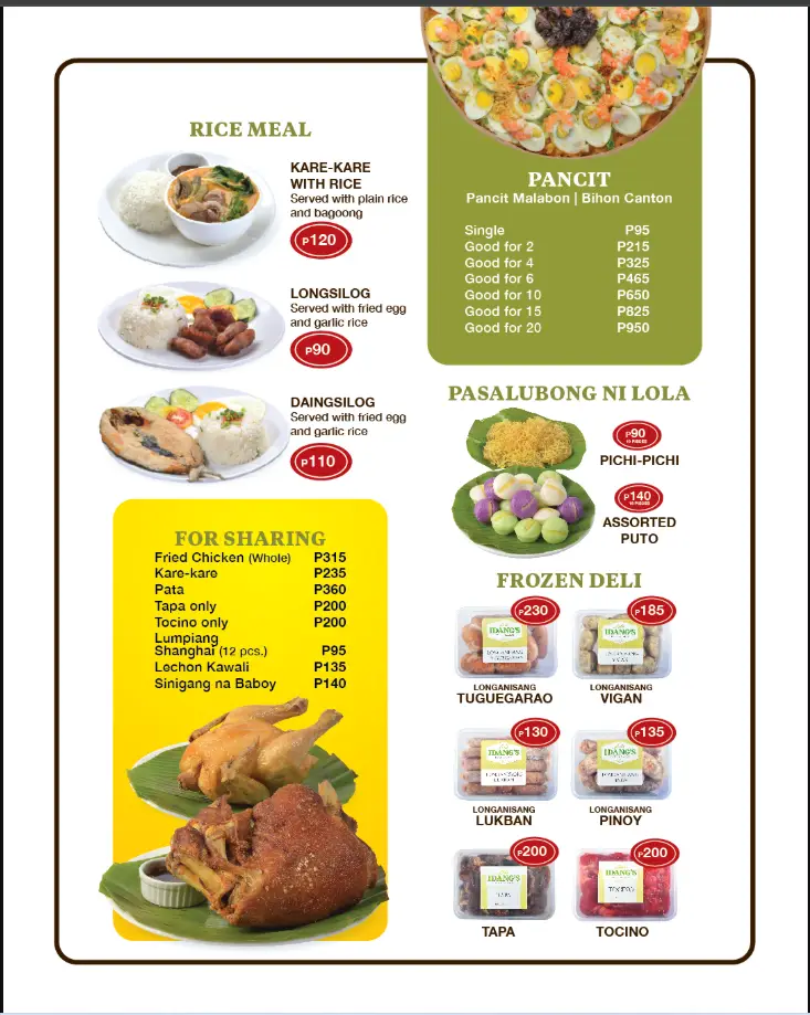 Lola Idangs Philippines Menu