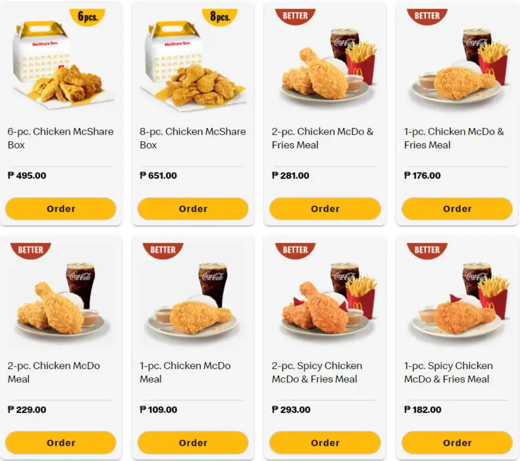 McDonalds Chicken Menu