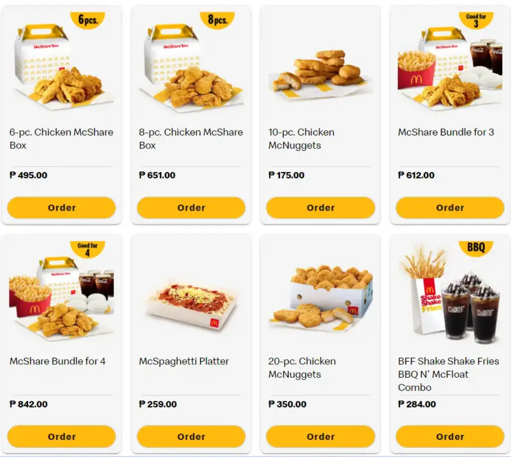 McDonalds Menu Group Meals Menu