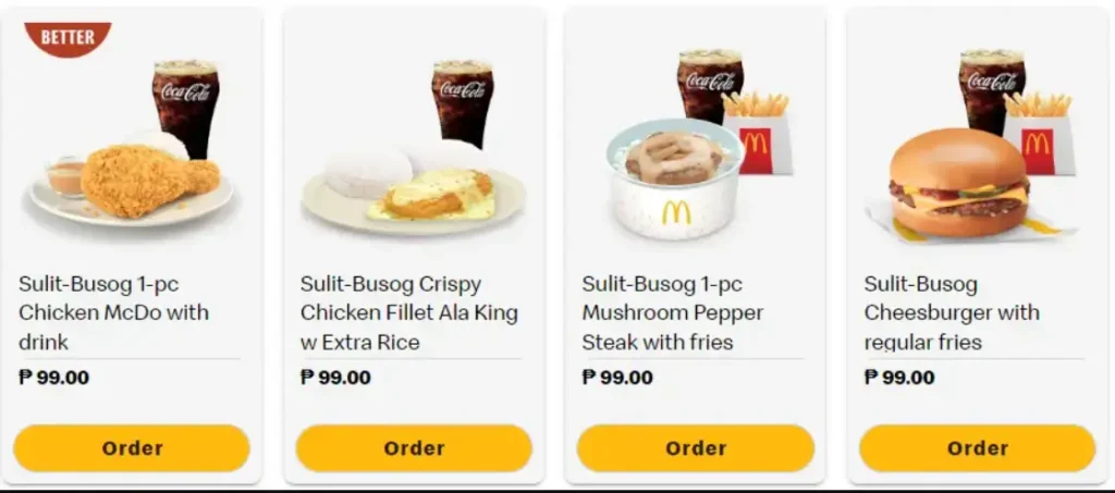 McDonalds Sulit Busog Meal Menu