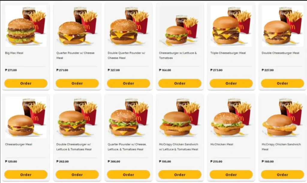 Mcdo Burgers Menu