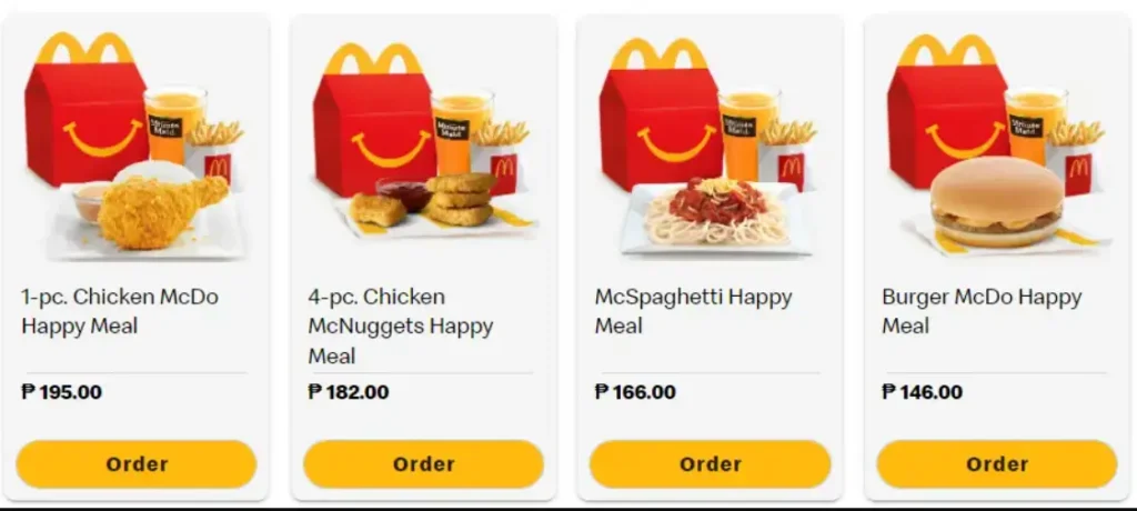 Mcdonalds Happy Meal Menu