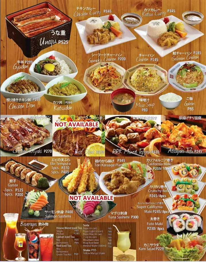 Rairaiken Philippines Menu