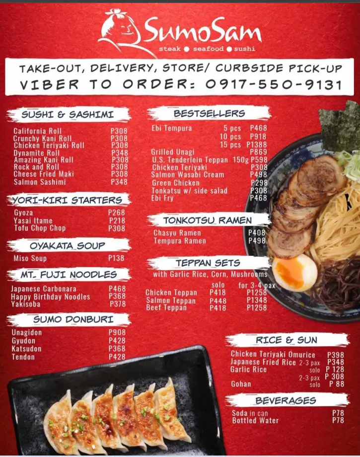 Sumosam Philippines Menu