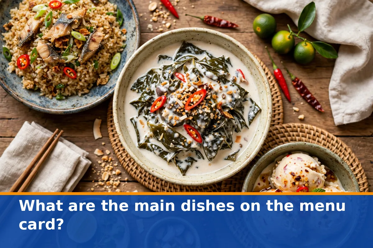 What are the main dishes on the menu card?