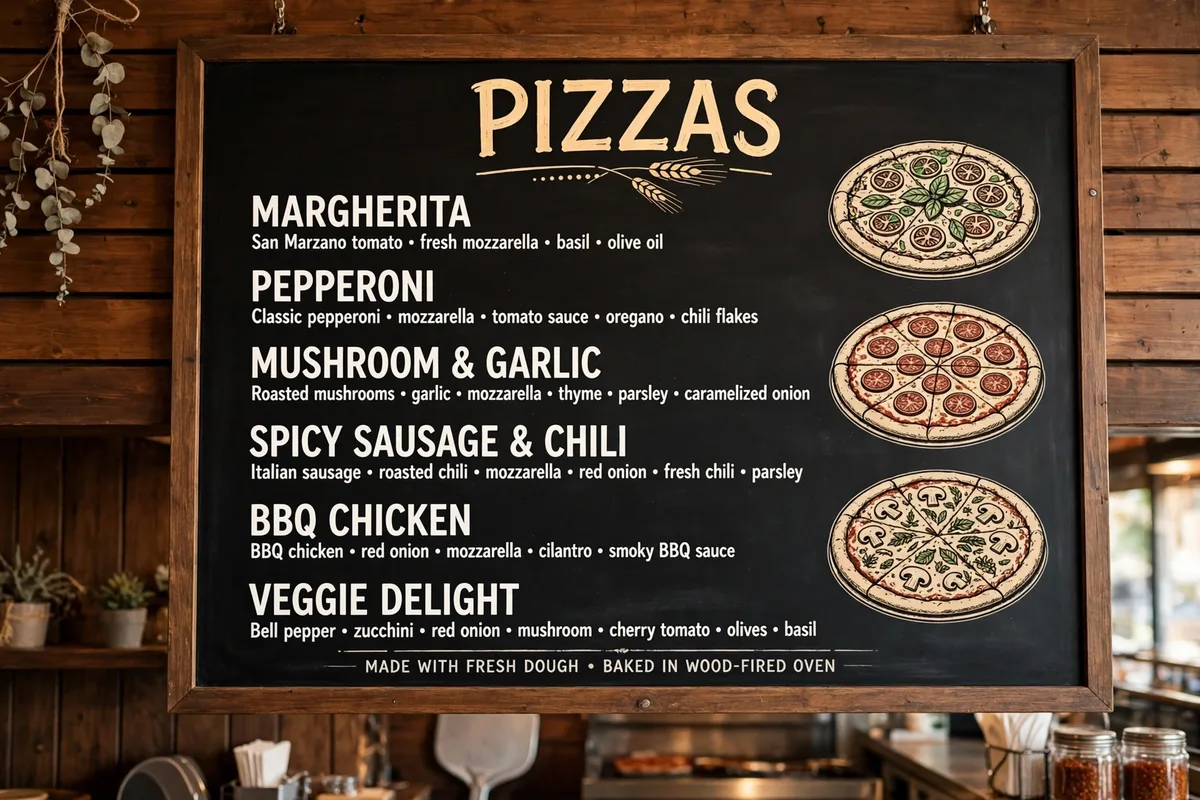 What is on Angel's Pizza menu?