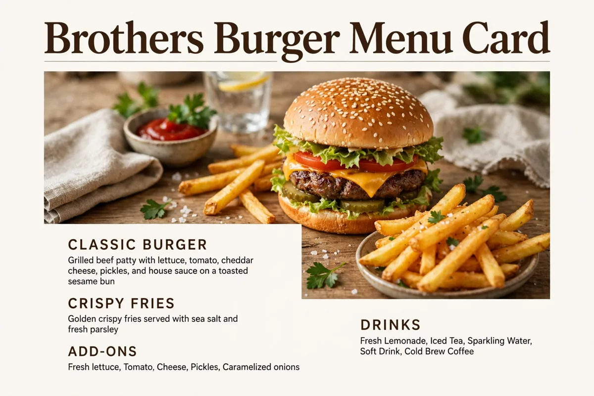 Brothers Burger Menu Card