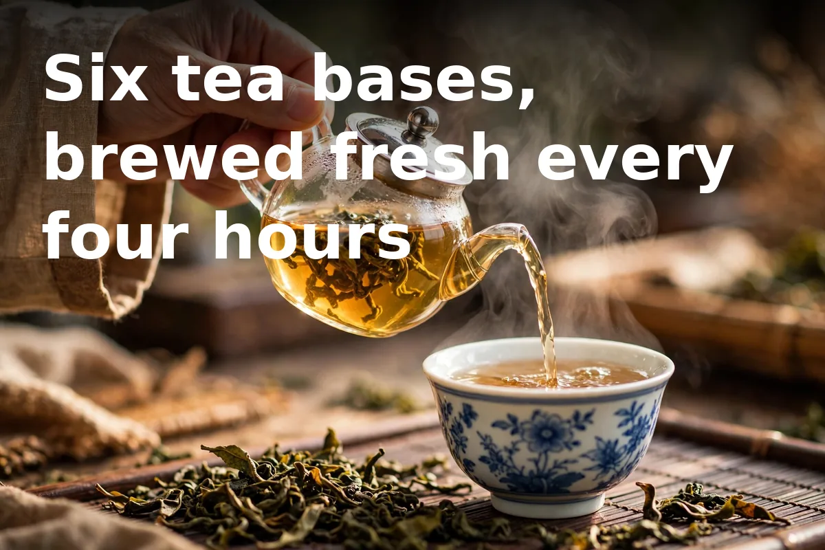 Six tea bases, brewed fresh every four hours