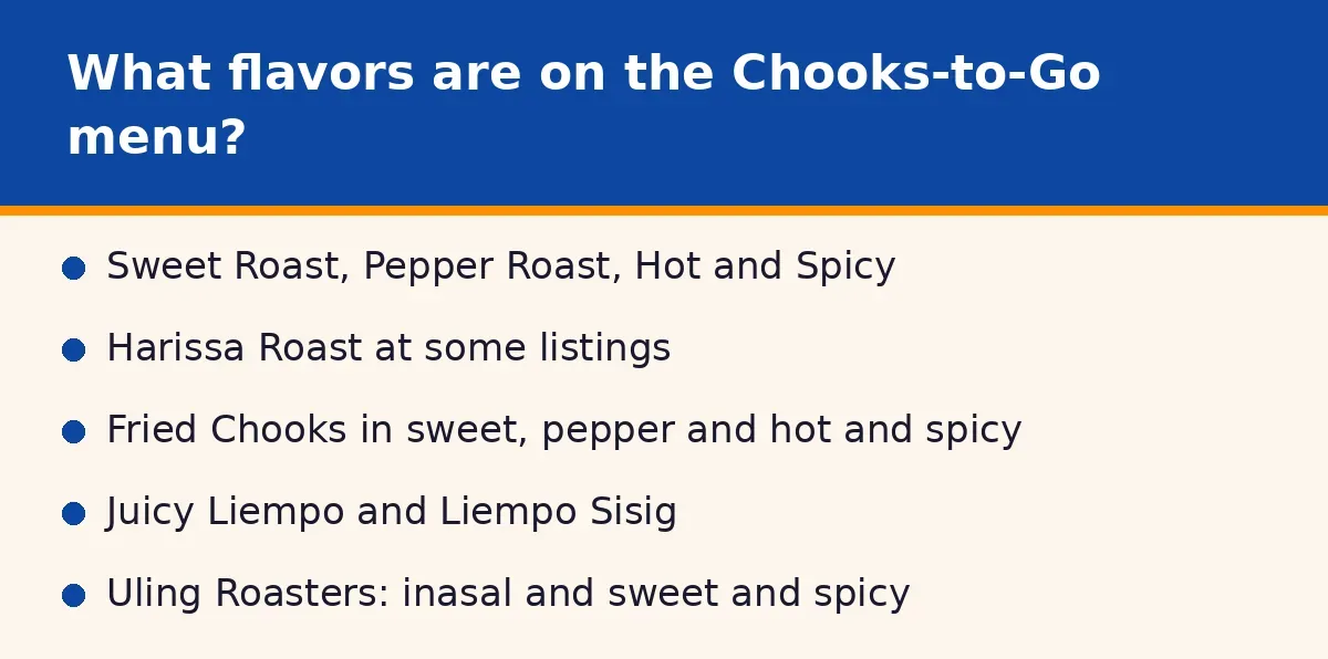 What flavors are on the Chooks-to-Go menu?