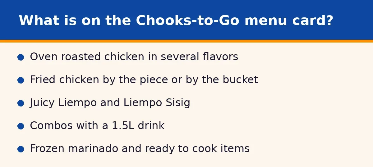 What is on the Chooks-to-Go menu card?