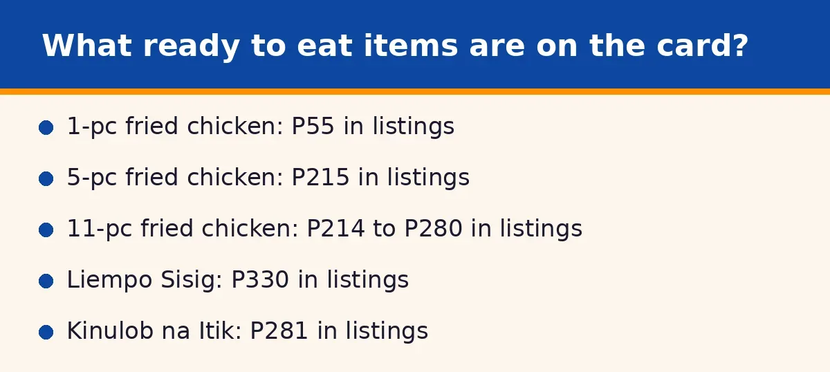 What ready to eat items are on the card?