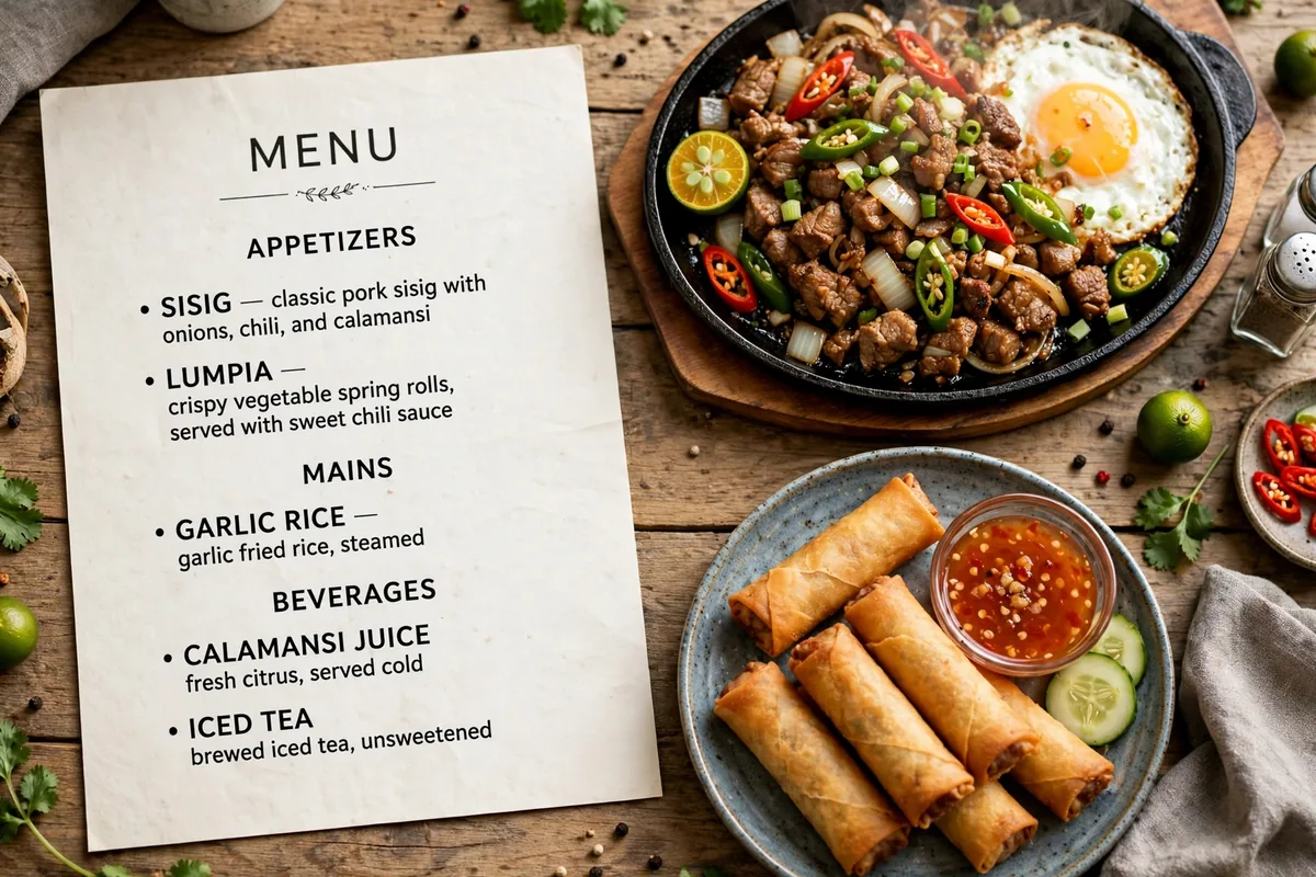 What is on the Dencios menu card?