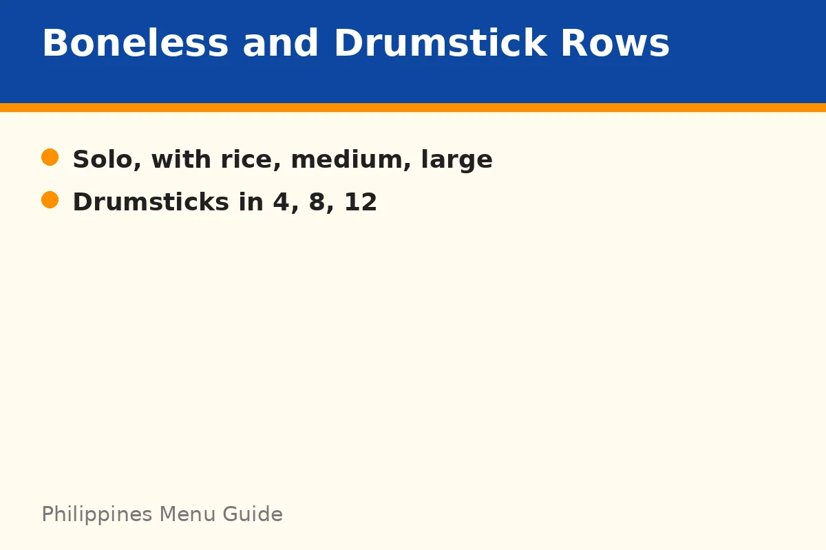Boneless and drumstick rows