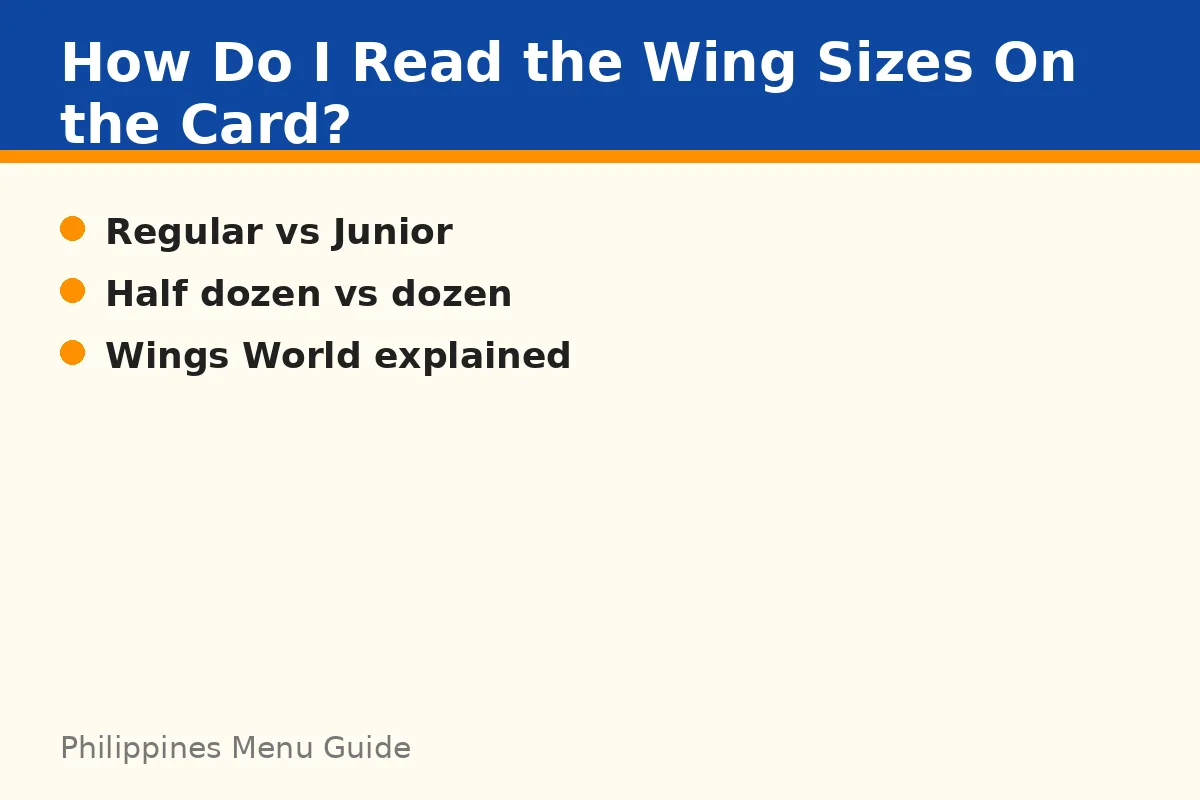 How do I read the wing sizes on the card?