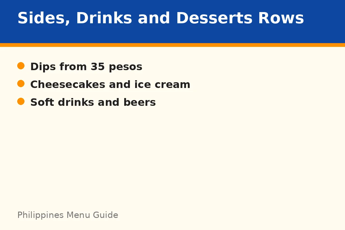 Sides, drinks and desserts rows