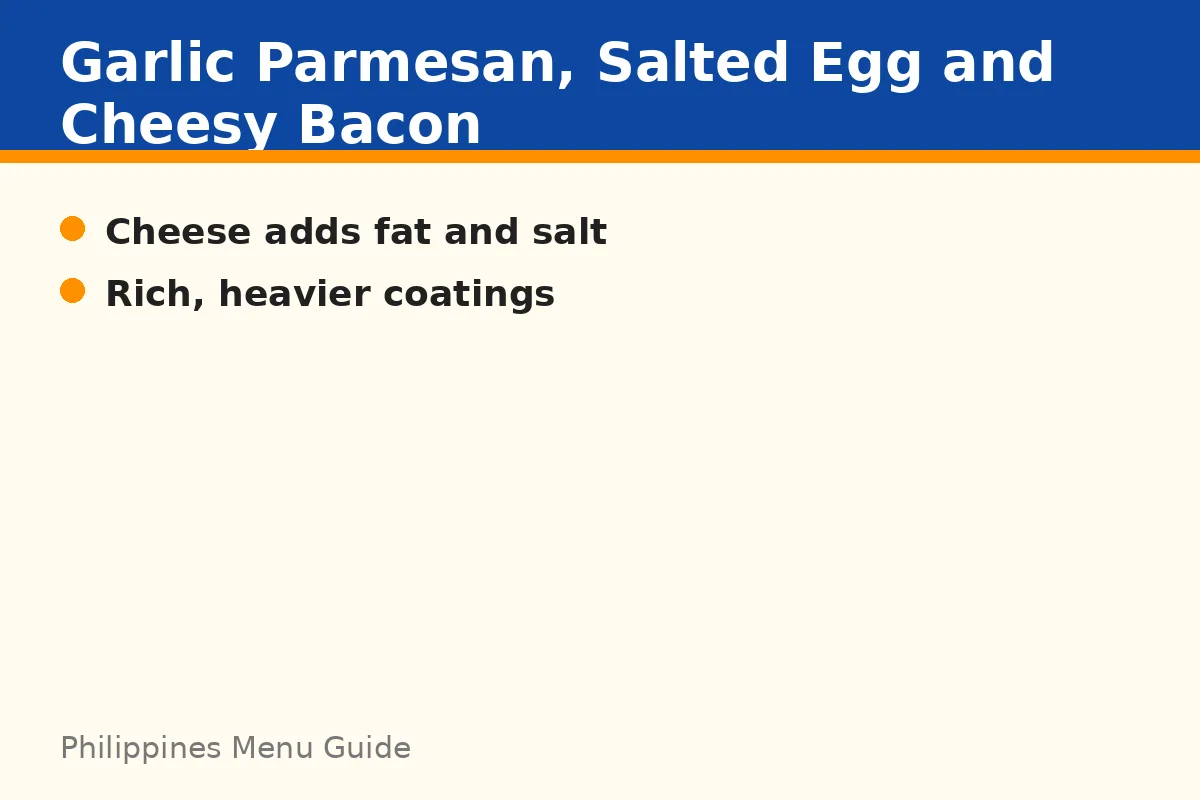 Garlic Parmesan, Salted Egg and Cheesy Bacon