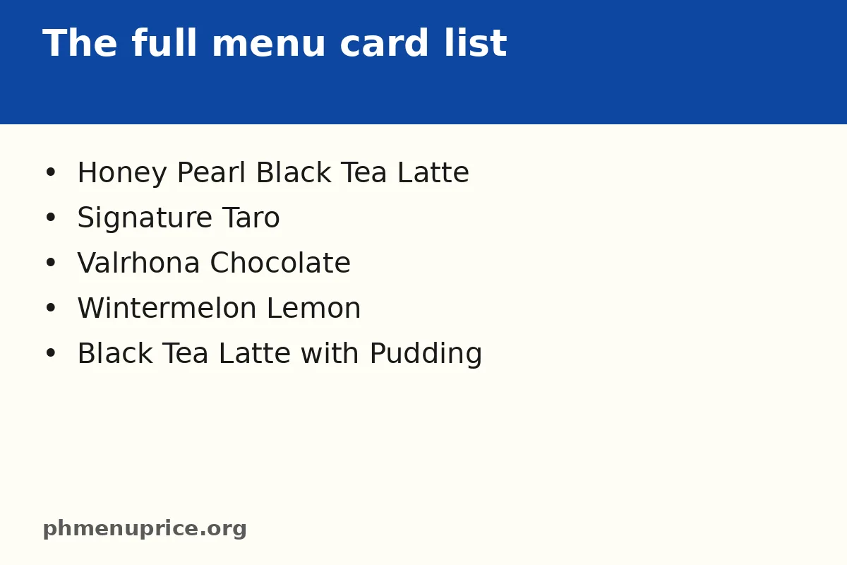 What is on the full Milksha menu card?