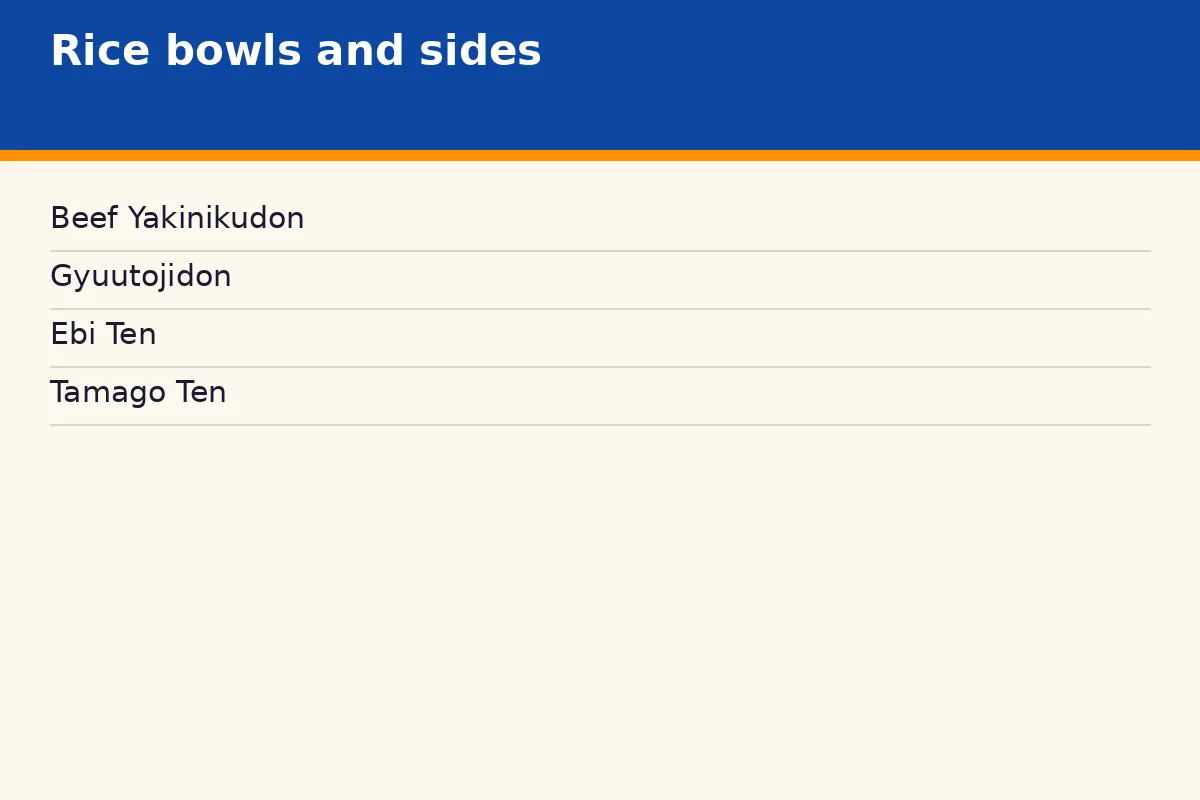 What rice bowls and sides does Tsurumaru serve?