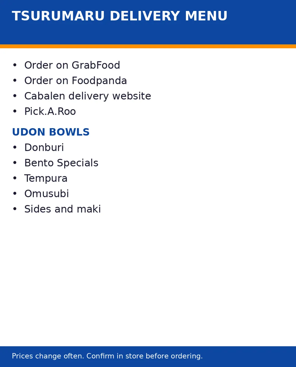 Where can you order from the Tsurumaru Udon delivery menu?